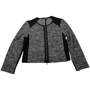 Eileen Fisher Black & White Tweed Knit Fabric Zip Jacket